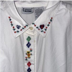Capacity Women's Embroidered Blouse 1X Holiday White - Y2K